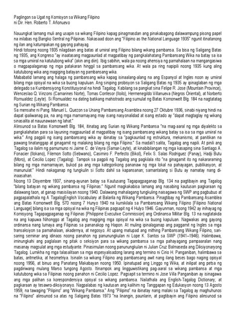 paglingon sa ugat ng komisyon sa wikang filipino